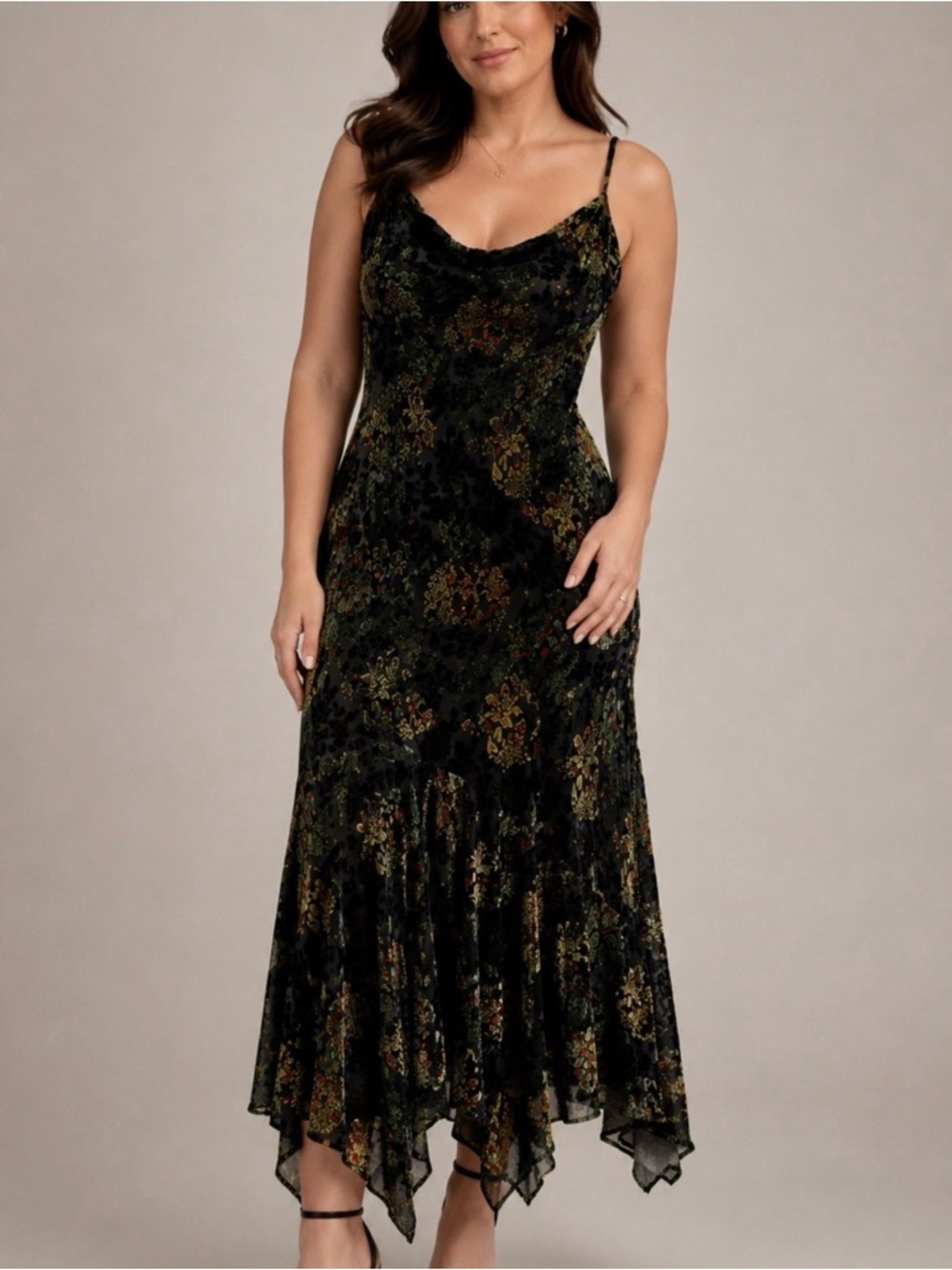 Newport News Vintage Y2K Black Velvet Floral Dress